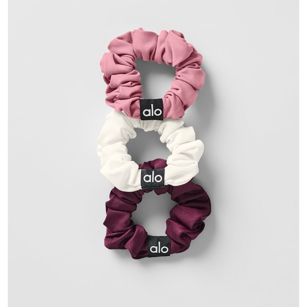 Alo Fresh Mini Scrunchie (3-Pack) - Burgundy/Pink Wild Rose/Ivory NWT